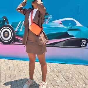 2-Piece Pretty Little Thing Brown Taupe Oversized Blazer High Waisted Mini Skirt